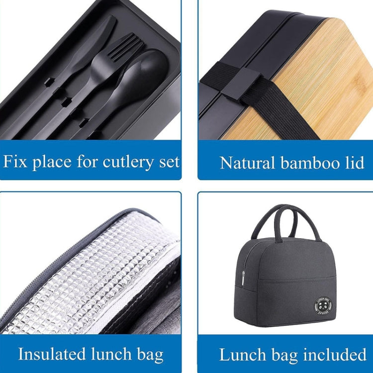 1200ml Portable Compartment Insulated Double Layer Lunch Box Microwavable Plastic Food Container, Color: With Insulation Bag Black - Cutlery Sets by PMC Jewellery | Online Shopping South Africa | PMC Jewellery