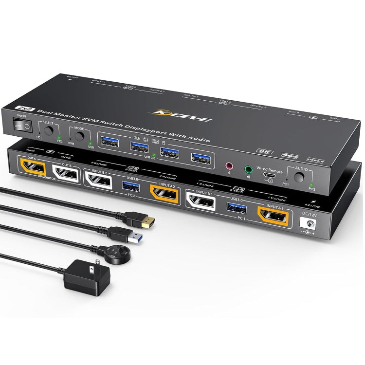 Displayport 1.4/8K KVM Switch Support KVM Mode and USB Mode with Voice Control - Converter by PMC Jewellery | Online Shopping South Africa | PMC Jewellery | Buy Now Pay Later Mobicred