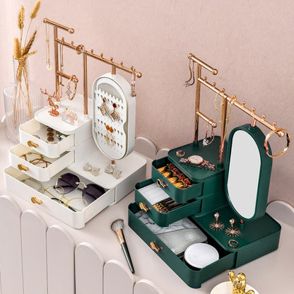 Jewelry and Cosmetics Storage Box Dressing Table with Mirror(Green) - Jewelry Storages by PMC Jewellery | Online Shopping South Africa | PMC Jewellery