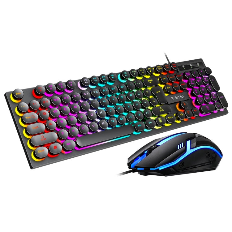 T-WOLF TF270 Colorful Light Effect Retro Gaming Wired Keyboard And Mouse Set(Set) - Wired Keyboard by T-WOLF | Online Shopping South Africa | PMC Jewellery | Buy Now Pay Later Mobicred