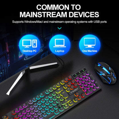 T-WOLF TF270 Colorful Light Effect Retro Gaming Wired Keyboard And Mouse Set(Set) - Wired Keyboard by T-WOLF | Online Shopping South Africa | PMC Jewellery | Buy Now Pay Later Mobicred