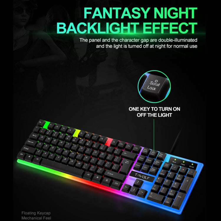 T-WOLF TF230 Colorful Light Effect Game Office Computer Wired Keyboard and Mouse Kit(Black) - Wired Keyboard by T-WOLF | Online Shopping South Africa | PMC Jewellery | Buy Now Pay Later Mobicred