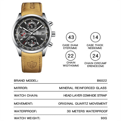 BINBOND B6022 30m Waterproof Luminous Multifunctional Quartz Watch, Color: White Steel-Green - Metal Strap Watches by BINBOND | Online Shopping South Africa | PMC Jewellery
