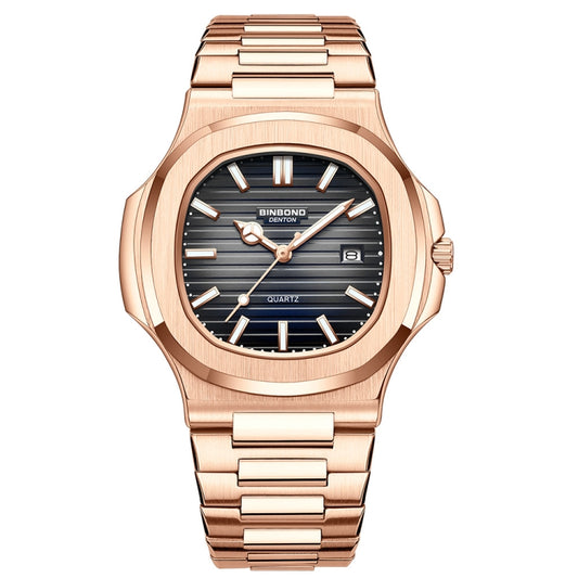 BINBOND B1885 30m Waterproof Retro Luminous Square Men Quartz Watch, Color: Rose Gold-Black - Metal Strap Watches by BINBOND | Online Shopping South Africa | PMC Jewellery