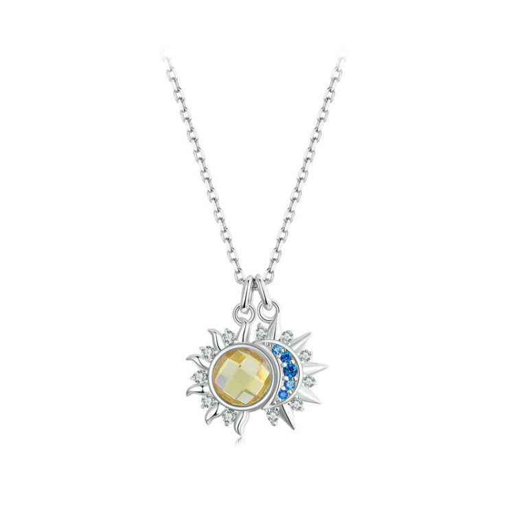 S925 Sterling Silver Platinum Plated Sun Moon and Stars Necklace(BSN381) - Necklaces & Pendants by PMC Jewellery | Online Shopping South Africa | PMC Jewellery