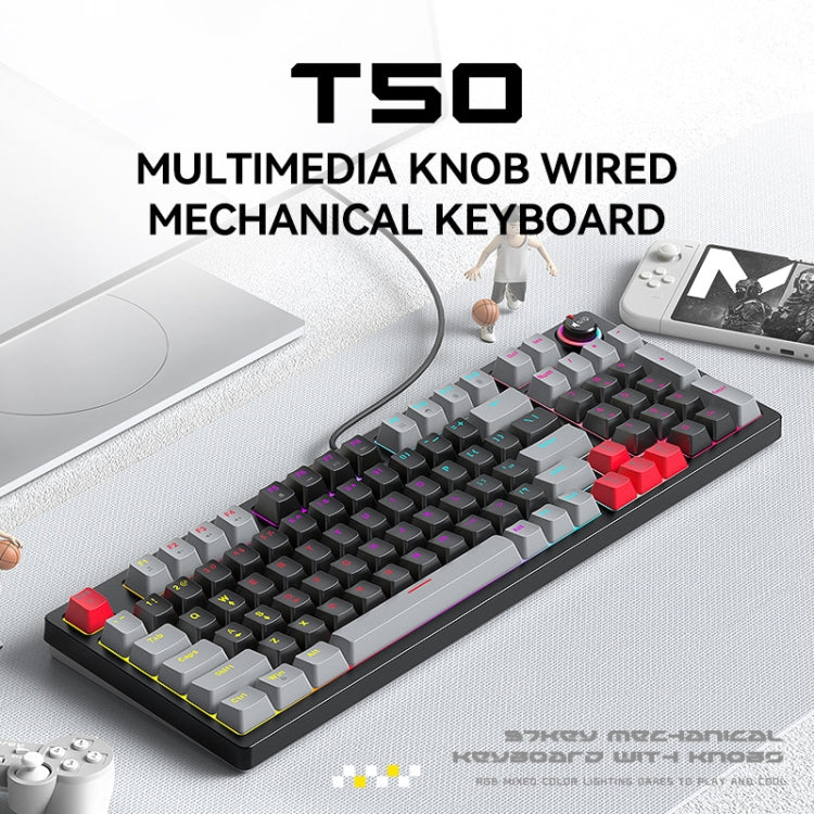 T-WOLF T50 97-keys RGB Luminous Color-Matching Game Mechanical Keyboard with Knob, Color: White B - Wired Keyboard by T-WOLF | Online Shopping South Africa | PMC Jewellery | Buy Now Pay Later Mobicred