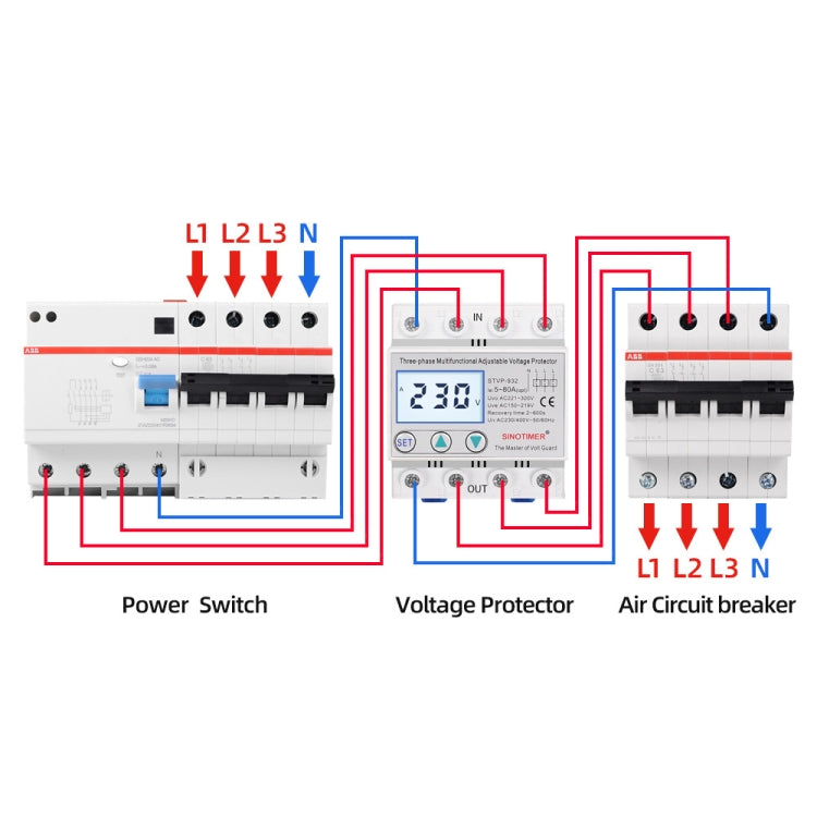 SINOTIMER STVP-932 40A 3-phase 380V LCD Self-resetting Adjustable Surge Voltage Protector - Other Tester Tool by SINOTIMER | Online Shopping South Africa | PMC Jewellery | Buy Now Pay Later Mobicred