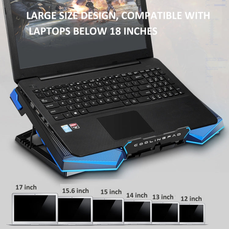 NUOXI 5 Fans Laptop Radiator Bracket Height Adjustable with Dual USB Ports(Black and Blue) - Cooling Pads by NUOXI | Online Shopping South Africa | PMC Jewellery | Buy Now Pay Later Mobicred