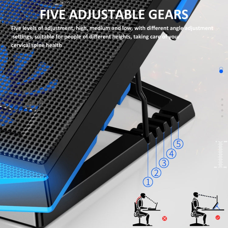 NUOXI 5 Fans Laptop Radiator Bracket Height Adjustable with Dual USB Ports(Black and Blue) - Cooling Pads by NUOXI | Online Shopping South Africa | PMC Jewellery | Buy Now Pay Later Mobicred