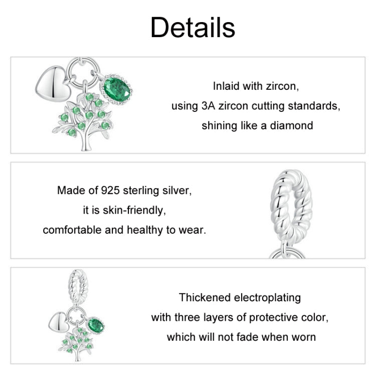 S925 Sterling Silver Platinum Plated Zircon Tree of Life DIY Pendant(BSC977) - Jewelry Accessories by PMC Jewellery | Online Shopping South Africa | PMC Jewellery