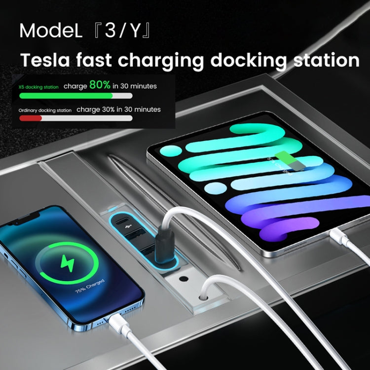 For Tesla Model 3/Y Center Control Type-C Multi-Port Fast Charging USB HUB Docking Station, Model: Single Wire Gray - DIY Modified Charger by PMC Jewellery | Online Shopping South Africa | PMC Jewellery | Buy Now Pay Later Mobicred