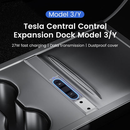 For Tesla Model 3/Y Center Control Type-C Multi-Port Fast Charging USB HUB Docking Station, Model: Single Wire Gray - DIY Modified Charger by PMC Jewellery | Online Shopping South Africa | PMC Jewellery | Buy Now Pay Later Mobicred