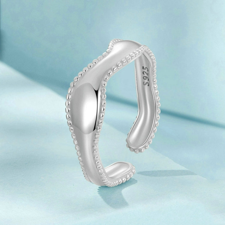 S925 Sterling Silver Electroplated Wave Opening Adjustable Ring(SCR1002-E) - Rings by PMC Jewellery | Online Shopping South Africa | PMC Jewellery