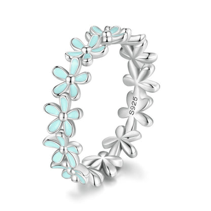 S925 Sterling Silver Oil Dripping Flower Arrangement Ring, Size: No. 5(SCR931 Blue) - Rings by PMC Jewellery | Online Shopping South Africa | PMC Jewellery