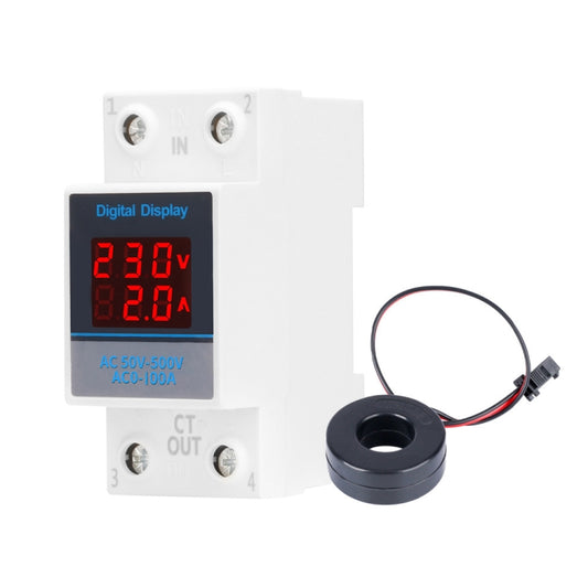 SINOTIMER SDM002 Household DIN Rail Single-Phase AC Dual Display Voltage And Current Meter(100A External Intestinal Sensor) - Current & Voltage Tester by SINOTIMER | Online Shopping South Africa | PMC Jewellery | Buy Now Pay Later Mobicred