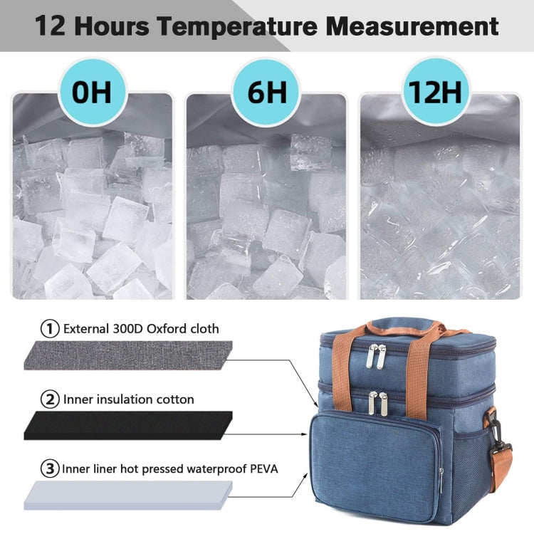 Double Layer Insulated Lunch Bag Large Capacity Food Cooler Bag with Shoulder Strap(Grey) - Lunch Bags by PMC Jewellery | Online Shopping South Africa | PMC Jewellery