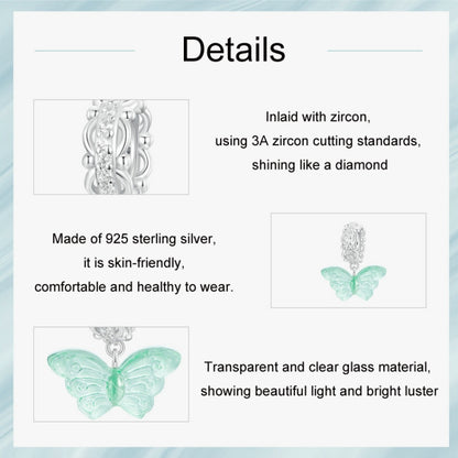 S925 Sterling Silver Platinum Plated Zircon Butterfly Glass DIY Pendant(SCC2712) - Jewelry Accessories by PMC Jewellery | Online Shopping South Africa | PMC Jewellery