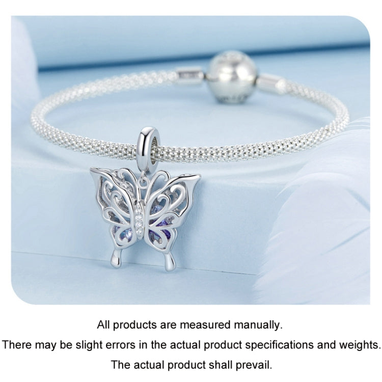 S925 Sterling Silver Platinum Plated Hollow Butterfly Pattern DIY Beads(BSC969) - Jewelry Accessories by PMC Jewellery | Online Shopping South Africa | PMC Jewellery