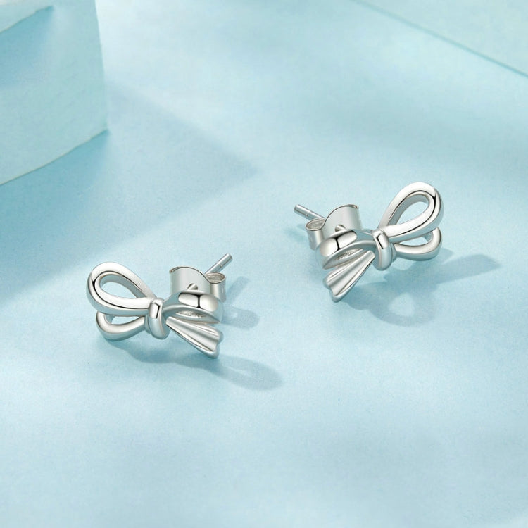 S925 Sterling Silver Bow Women Earrings(SCE1707) - Stud Earrings & Earrings by PMC Jewellery | Online Shopping South Africa | PMC Jewellery