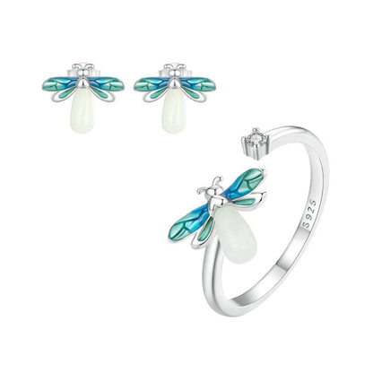 S925 Sterling Silver Platinum Plated Firefly Luminous Ring Earrings, Specification: Earrings - Stud Earrings & Earrings by PMC Jewellery | Online Shopping South Africa | PMC Jewellery