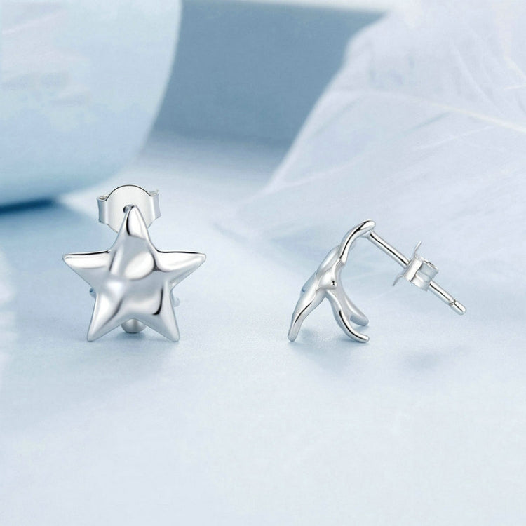 S925 Sterling Silver Pleated Texture Five-pointed Star Women Earrings(BSE965) - Stud Earrings & Earrings by PMC Jewellery | Online Shopping South Africa | PMC Jewellery