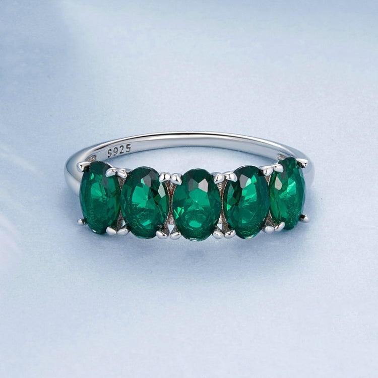 S925 Sterling Silver Luxury Alphabet Green Zirconia Women Ring, Size: No.6(BSR522) - Rings by PMC Jewellery | Online Shopping South Africa | PMC Jewellery