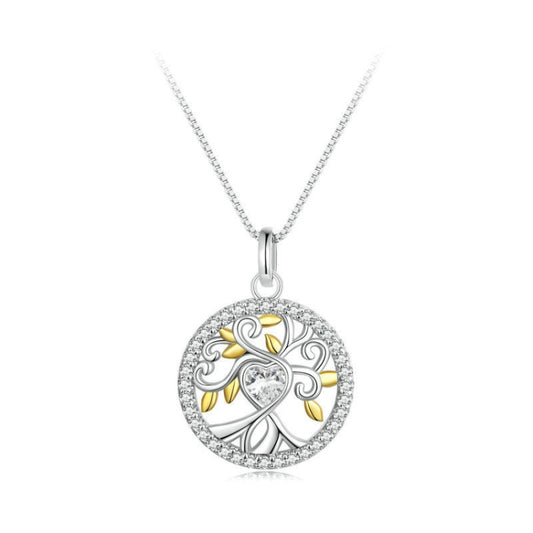 S925 Sterling Silver Zircon Gold Plated Tree Of Life Necklace(BSN371) - Necklaces & Pendants by PMC Jewellery | Online Shopping South Africa | PMC Jewellery