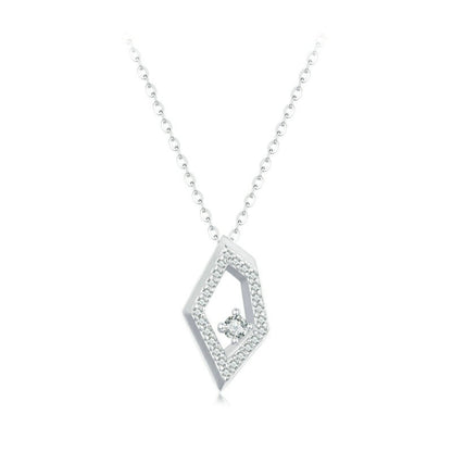 S925 Sterling Silver Platinum Plated Square Geometric Sparkling Necklace(SCN517) - Necklaces & Pendants by PMC Jewellery | Online Shopping South Africa | PMC Jewellery