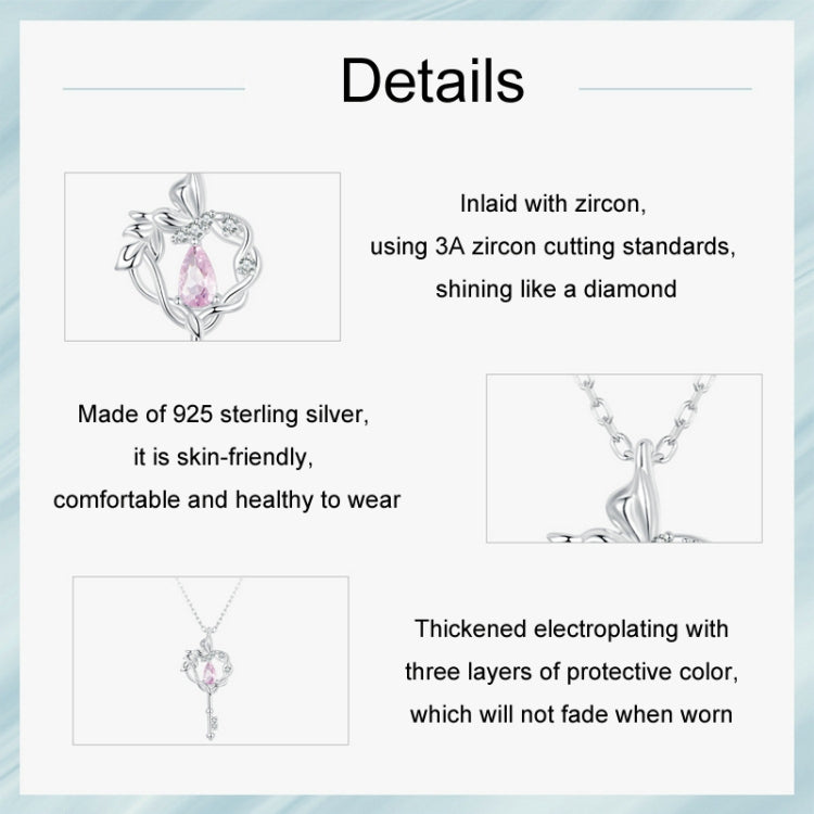 S925 Sterling Silver Platinum-plated Butterfly Vine Love Key Necklace(SCN518) - Necklaces & Pendants by PMC Jewellery | Online Shopping South Africa | PMC Jewellery