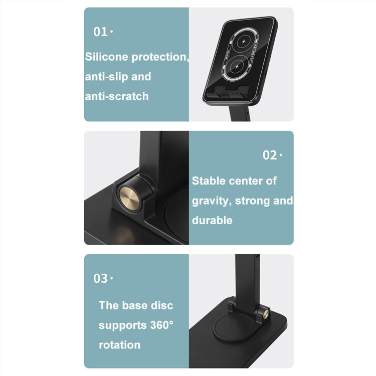 15W Desktop Wireless Charging Rotating Phone Holder Lazy Tablet Folding Lifting Bracket(Black) - Wireless Charger by PMC Jewellery | Online Shopping South Africa | PMC Jewellery | Buy Now Pay Later Mobicred