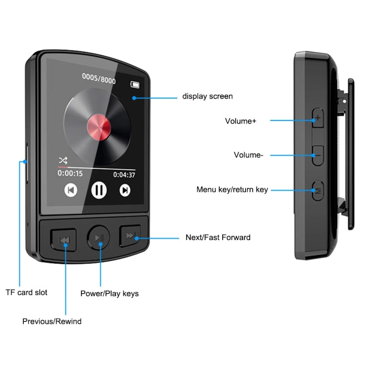 No Memory Card 1.8-Inch Color Screen Recording MP3/MP4 Sports Bluetooth Walkman With Back Clip - MP3 Player by PMC Jewellery | Online Shopping South Africa | PMC Jewellery | Buy Now Pay Later Mobicred