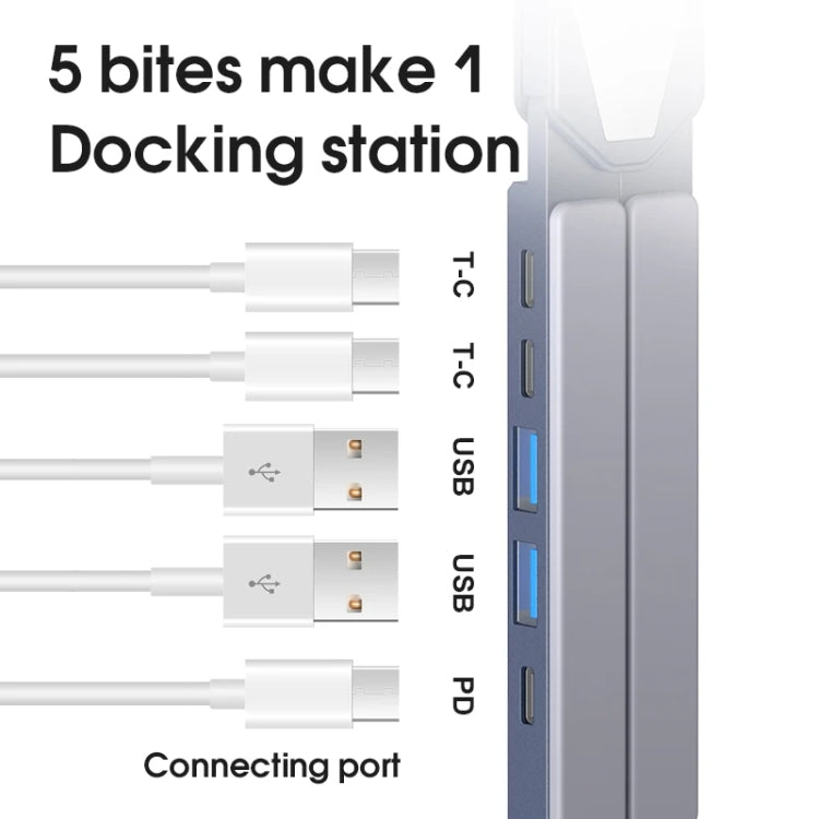 XY-1 5-In-1 Laptop Docking Station Stand Increased Folding Heat Dissipation HUB Bracket(Gray) - Laptop Stand by PMC Jewellery | Online Shopping South Africa | PMC Jewellery | Buy Now Pay Later Mobicred