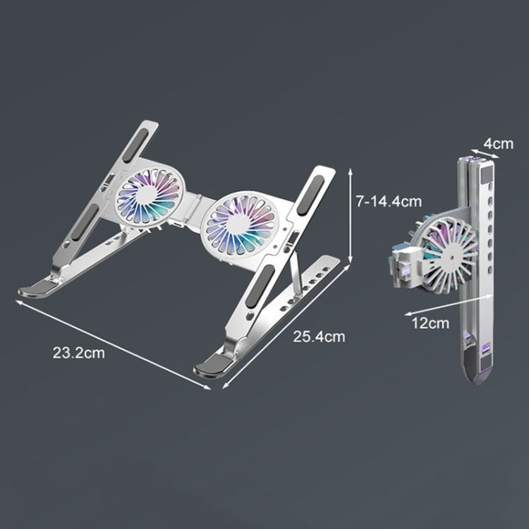 C9 Pro RGB Ambient Light Foldable Fan Cooling Laptop Aluminum Alloy Heightening Stand, Color: Silver - Laptop Stand by PMC Jewellery | Online Shopping South Africa | PMC Jewellery | Buy Now Pay Later Mobicred