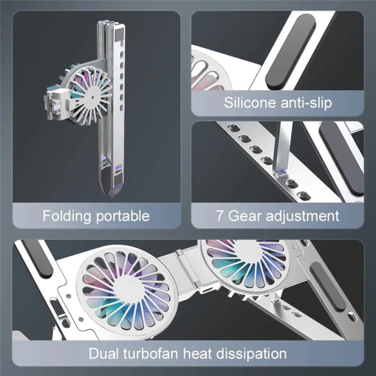 C9 Pro RGB Ambient Light Foldable Fan Cooling Laptop Aluminum Alloy Heightening Stand, Color: Silver - Laptop Stand by PMC Jewellery | Online Shopping South Africa | PMC Jewellery | Buy Now Pay Later Mobicred