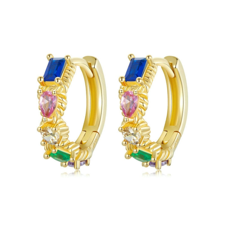 S925 Sterling Silver Gold Plated Zircon Colorful Earrings(BSE974) - Stud Earrings & Earrings by PMC Jewellery | Online Shopping South Africa | PMC Jewellery | Buy Now Pay Later Mobicred