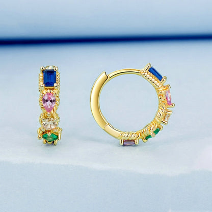 S925 Sterling Silver Gold Plated Zircon Colorful Earrings(BSE974) - Stud Earrings & Earrings by PMC Jewellery | Online Shopping South Africa | PMC Jewellery | Buy Now Pay Later Mobicred