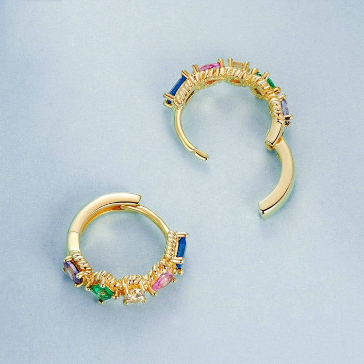 S925 Sterling Silver Gold Plated Zircon Colorful Earrings(BSE974) - Stud Earrings & Earrings by PMC Jewellery | Online Shopping South Africa | PMC Jewellery | Buy Now Pay Later Mobicred