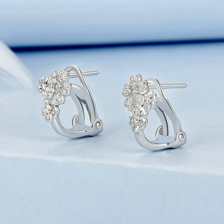 S925 Sterling Silver Platinum Plated Zircon Flower Earrings(BSE975) - Stud Earrings & Earrings by PMC Jewellery | Online Shopping South Africa | PMC Jewellery | Buy Now Pay Later Mobicred