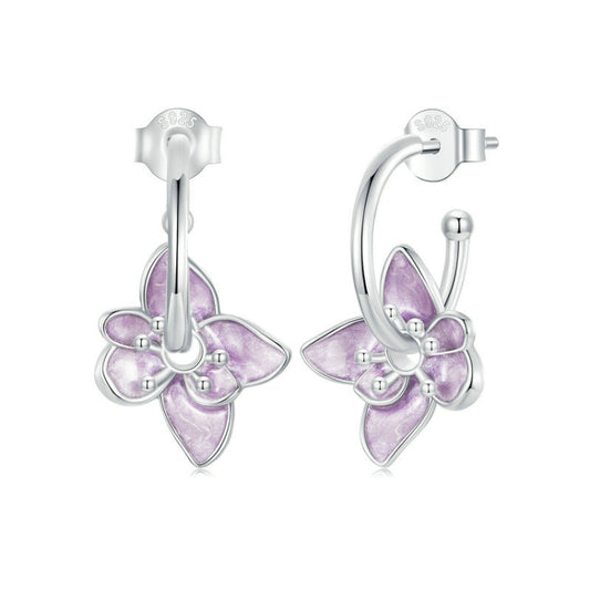 S925 Sterling Silver Platinum Plated Purple Flower Stud Earrings(BSE976) - Stud Earrings & Earrings by PMC Jewellery | Online Shopping South Africa | PMC Jewellery | Buy Now Pay Later Mobicred