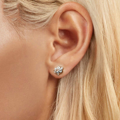 S925 Sterling Silver Platinum Plated Crown Fox Princess Earrings(SCE1708) - Stud Earrings & Earrings by PMC Jewellery | Online Shopping South Africa | PMC Jewellery | Buy Now Pay Later Mobicred