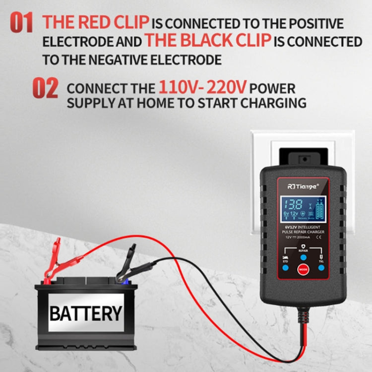 RJtianye 6V/12V ASE Adapter Cable Car Motorcycle Lawn Mower Battery Charger(EU Plug) - Battery Charger by RJtianye | Online Shopping South Africa | PMC Jewellery | Buy Now Pay Later Mobicred