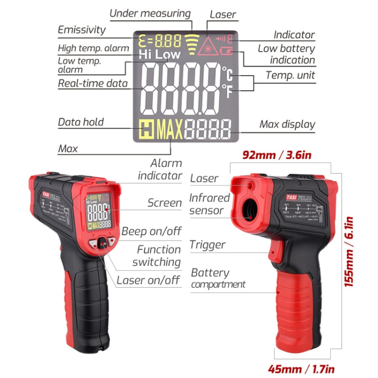 TASI TA601B -50-680 Degrees Celsius Infrared Thermometer Electronic Color Screen Thermometer - Thermostat & Thermometer by TASI | Online Shopping South Africa | PMC Jewellery | Buy Now Pay Later Mobicred