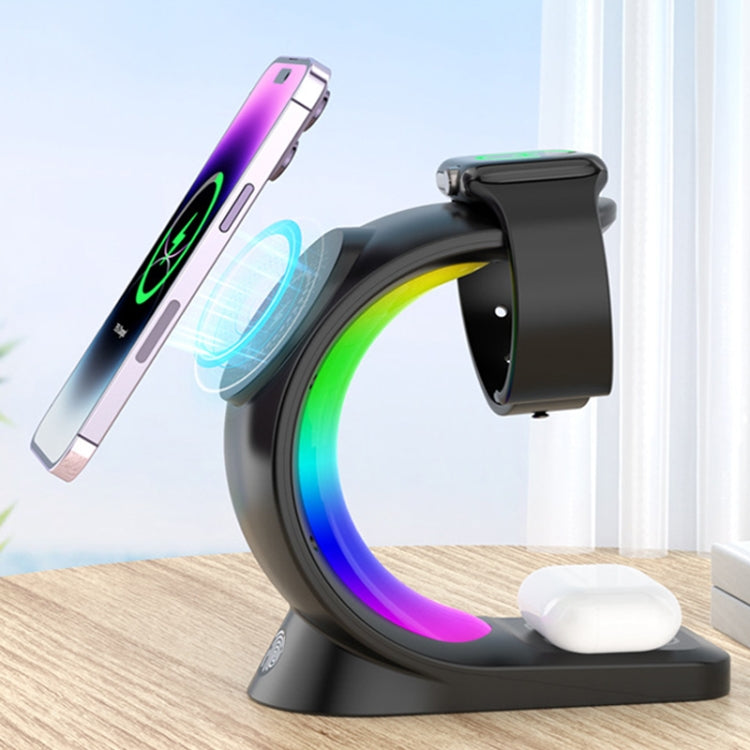 T17 3-in-1 RGB Atmosphere Light MagSafe Phone Watch Earphone Wireless Charger, Color: White with AU Plug - Wireless Charger by PMC Jewellery | Online Shopping South Africa | PMC Jewellery | Buy Now Pay Later Mobicred