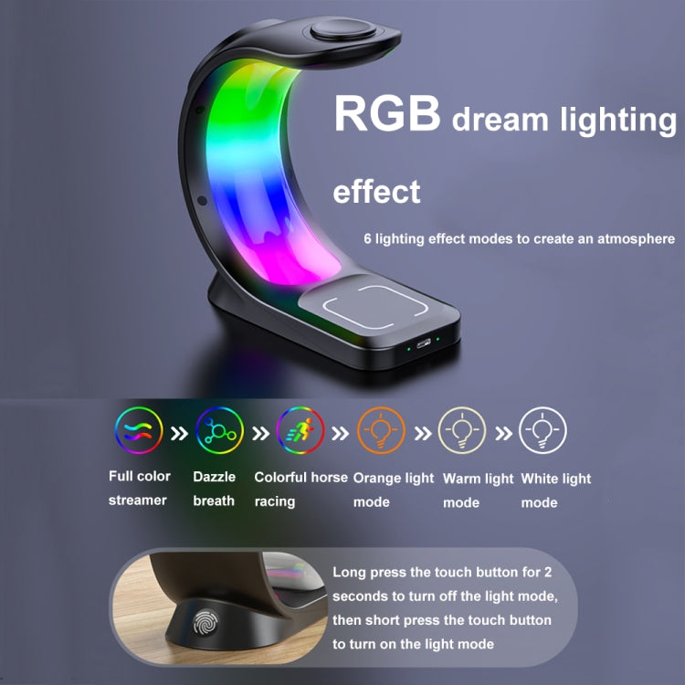 T17 3-in-1 RGB Atmosphere Light MagSafe Phone Watch Earphone Wireless Charger, Color: Black with  UK Plug - Wireless Charger by PMC Jewellery | Online Shopping South Africa | PMC Jewellery | Buy Now Pay Later Mobicred