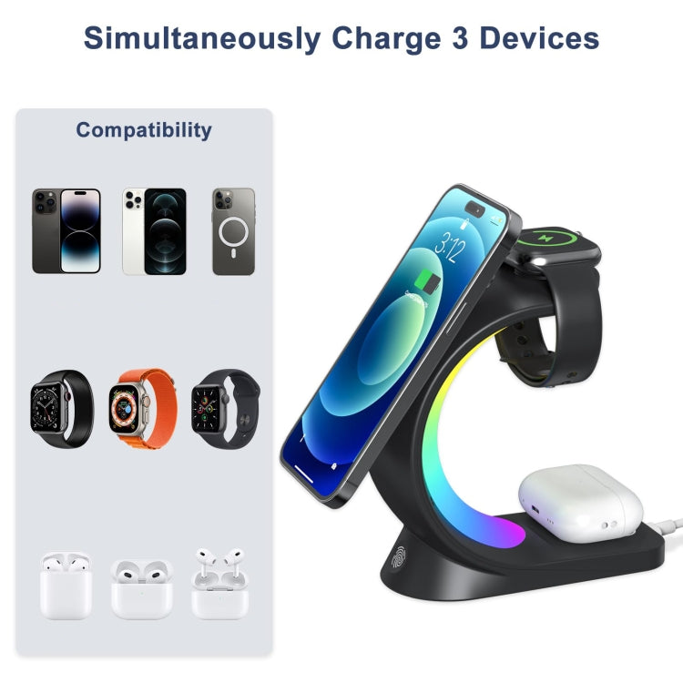 T17 3-in-1 RGB Atmosphere Light MagSafe Phone Watch Earphone Wireless Charger, Color: White with AU Plug - Wireless Charger by PMC Jewellery | Online Shopping South Africa | PMC Jewellery | Buy Now Pay Later Mobicred