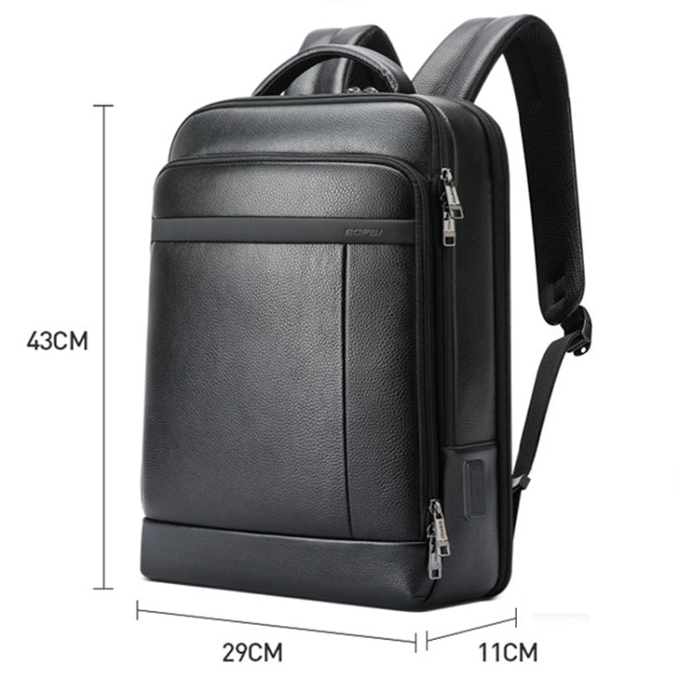 Bopai 61-120761 Large-capacity First-layer Cowhide Business Laptop Backpack With USB+Type-C Port(Black) - Backpack by Bopai | Online Shopping South Africa | PMC Jewellery | Buy Now Pay Later Mobicred