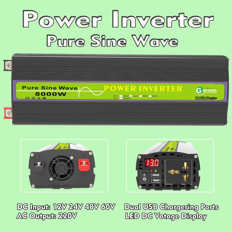 Gurxun 48V-220V 8000W Pure Sine Wave Inverter Car Single Digital Display Voltage Converter - Pure Sine Wave by Gurxun | Online Shopping South Africa | PMC Jewellery | Buy Now Pay Later Mobicred