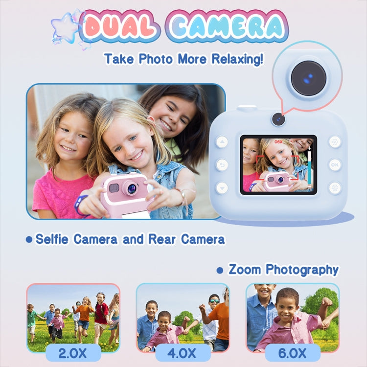 M8 2.4-Inch 1080P HD 2400W Pixel Dual-Camera Children Thermal Printing Camera, Color: Blue+32GB - Children Cameras by PMC Jewellery | Online Shopping South Africa | PMC Jewellery | Buy Now Pay Later Mobicred