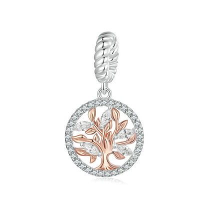 S925 Sterling Silver Rose Gold Tree Of Life Pendant DIY Beads(BSC1007) - Jewelry Accessories by PMC Jewellery | Online Shopping South Africa | PMC Jewellery | Buy Now Pay Later Mobicred