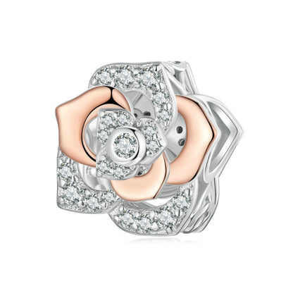 S925 Sterling Silver Rose Gold Shining Rose DIY Beads(BSC1008) - Jewelry Accessories by PMC Jewellery | Online Shopping South Africa | PMC Jewellery | Buy Now Pay Later Mobicred